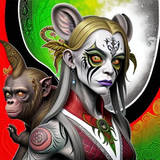 Surreal Tattooed Albino Contortionist Fantasy Painting