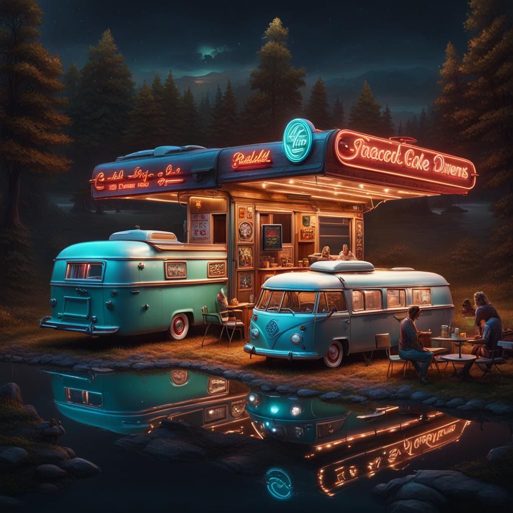 Vintage Roadside America in Dark Fantasy Style