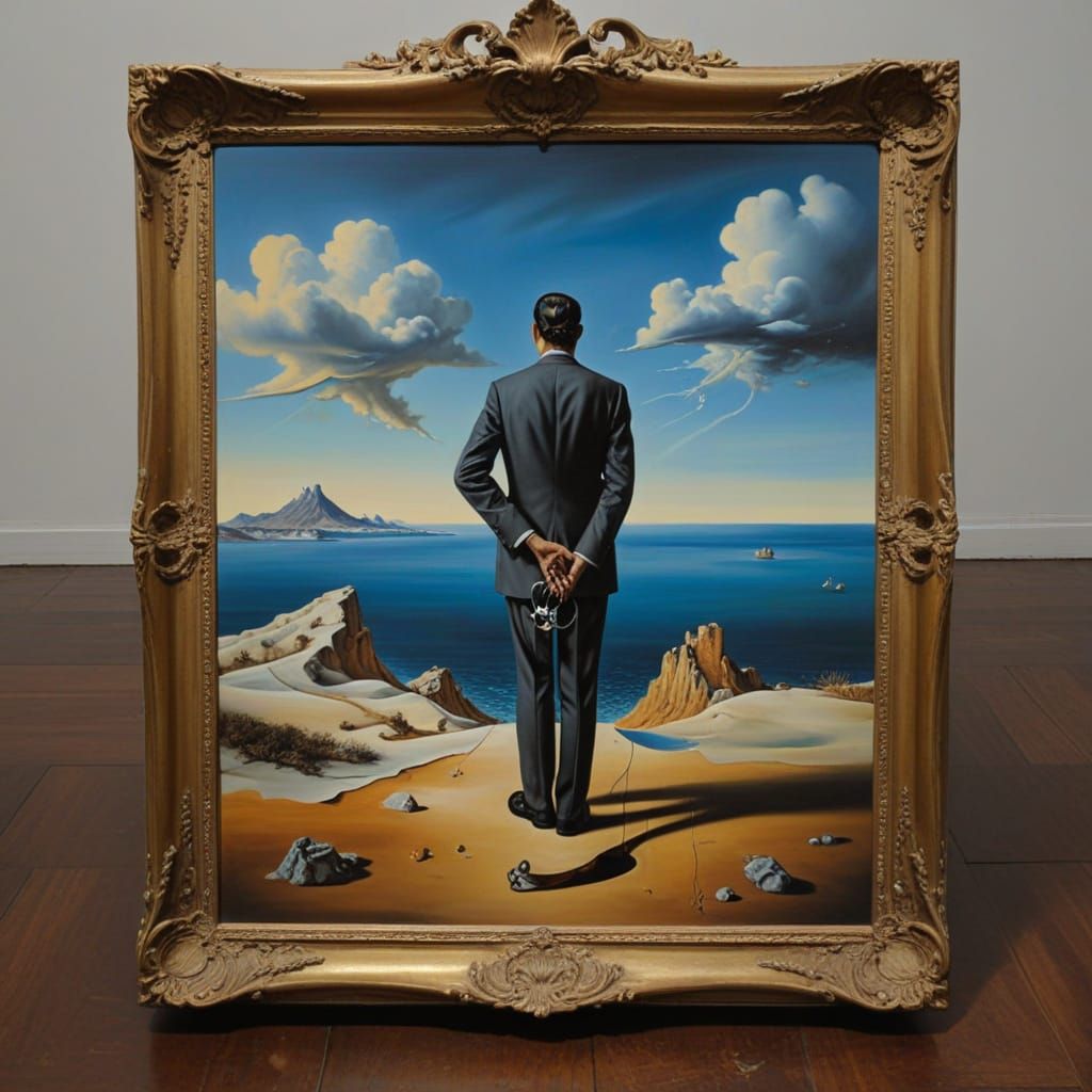Surreal Dali-Inspired Scene with Melting Oil on Canvas