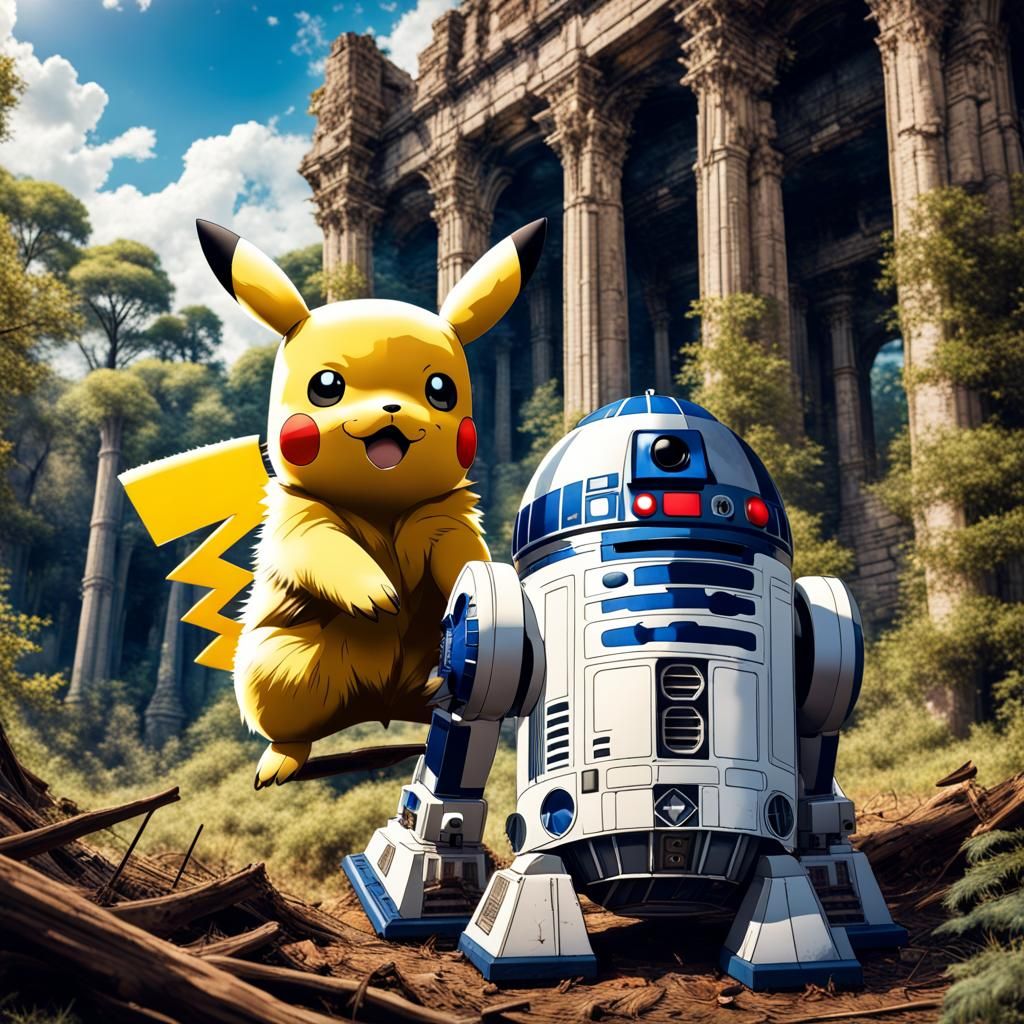 Hyperrealistic Pikachu and R2D2 Battle Eevee
