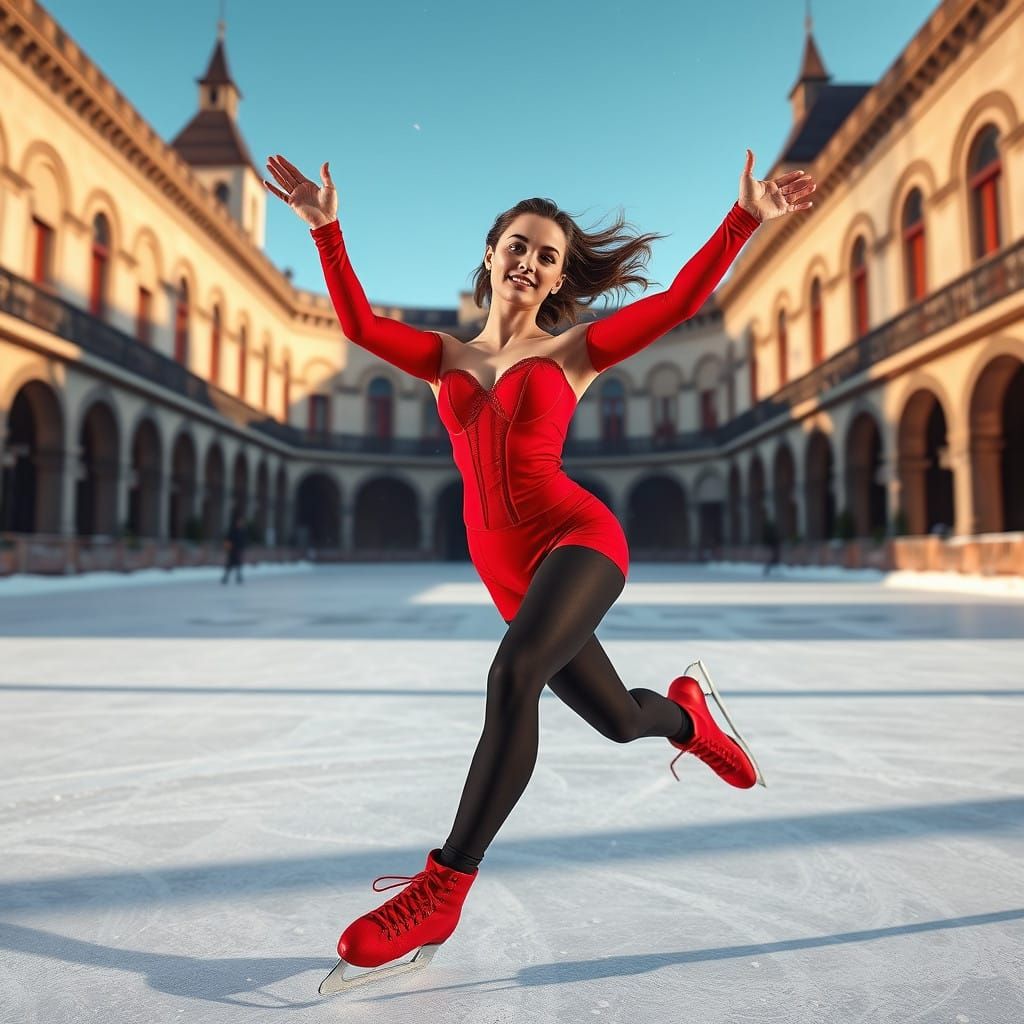 Elegant Figure Skater in Snowy European Setting