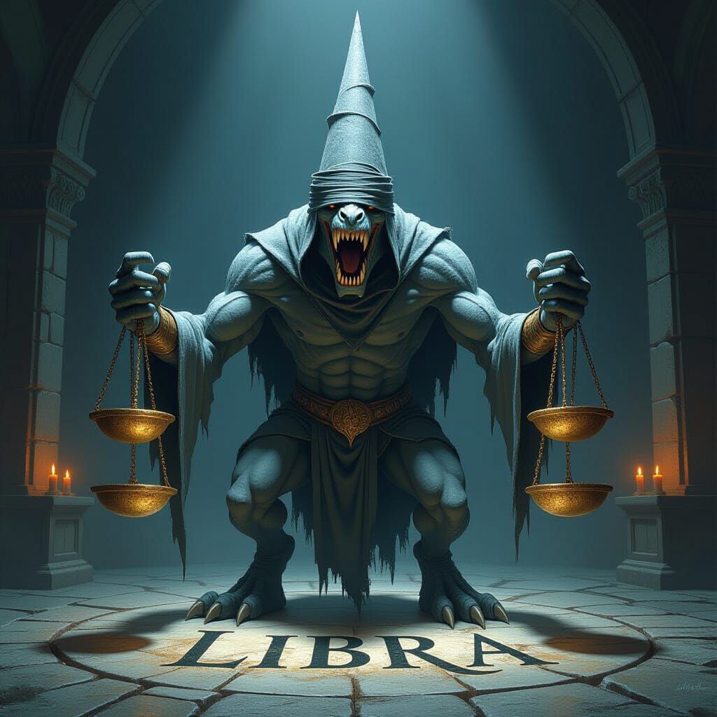 Ominous Libra Creature in Gustave Doré Style