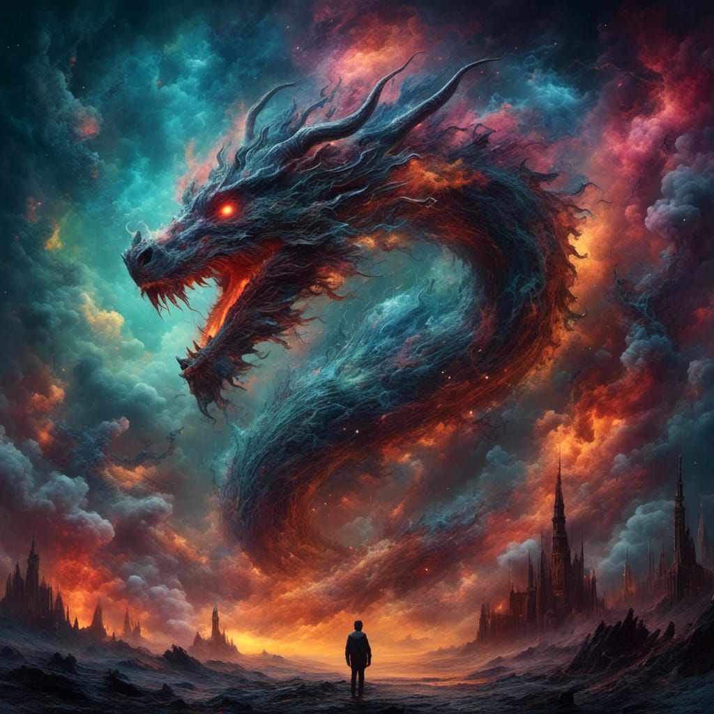 Mystical Galaxy Dragon in Dreamlike Landscape