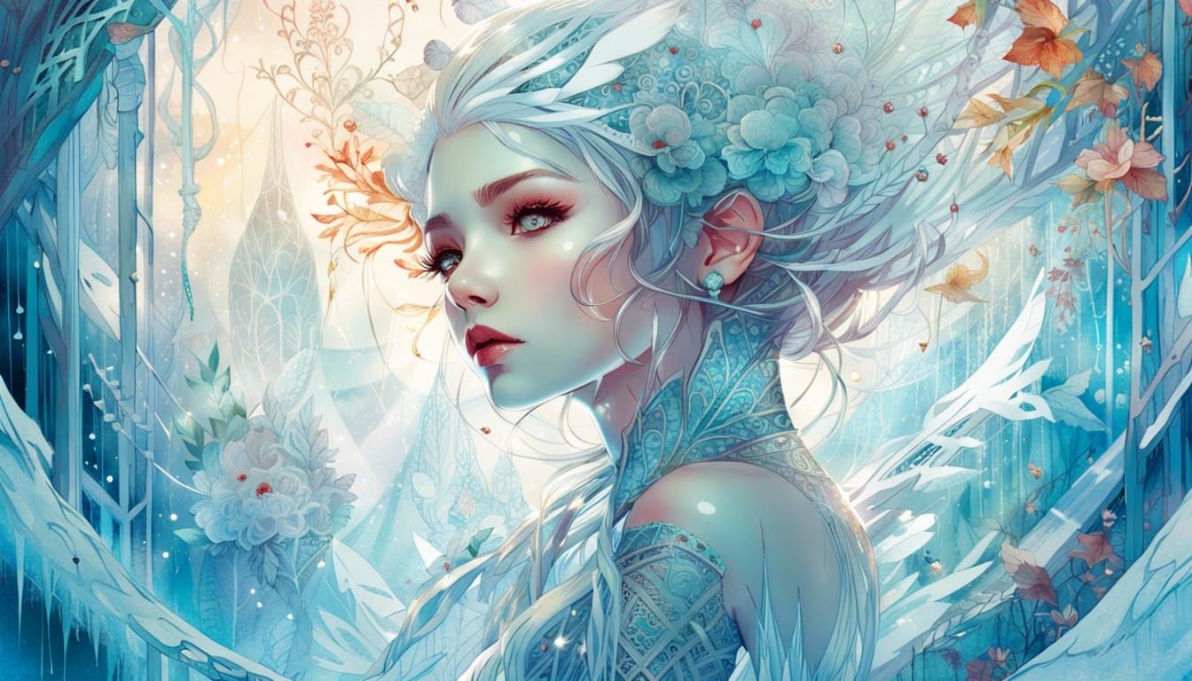 Anime Ice Princess with Intricate Digital Painting