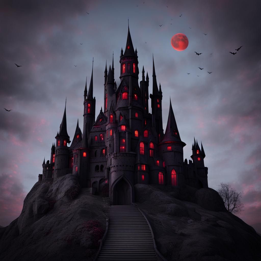 Gothic Vampiric Castle Under a Blood Moon