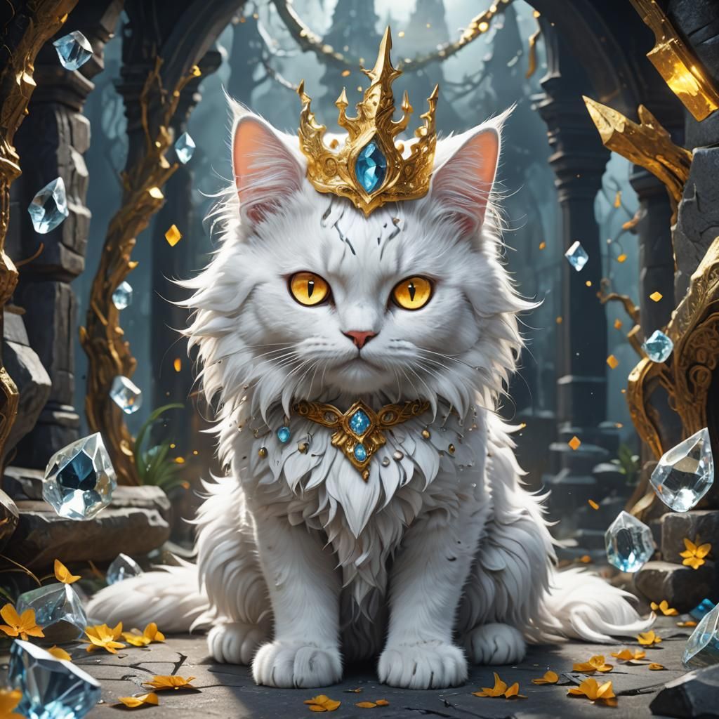 Enchanting White Witch Cat with Crystal Eyes