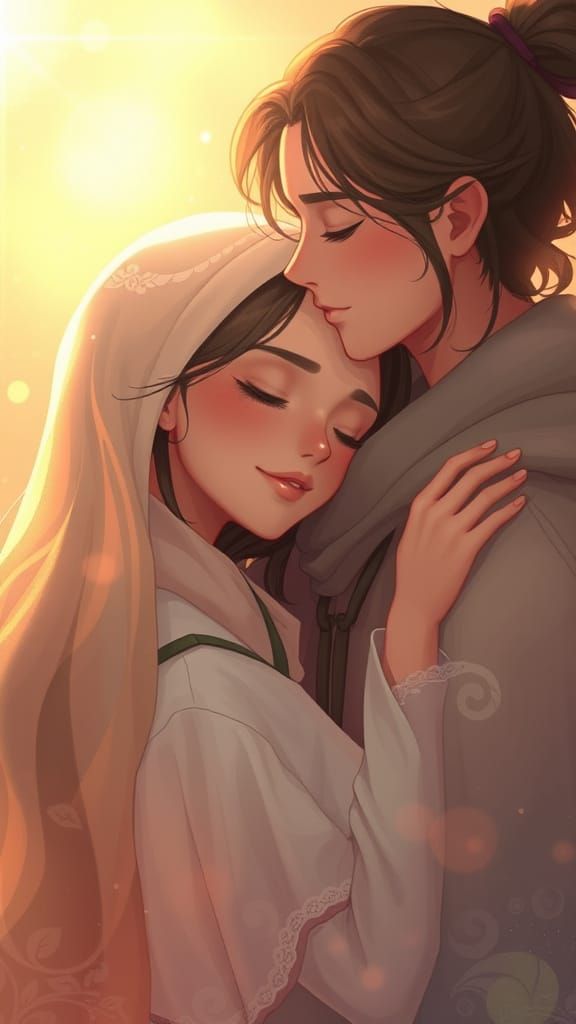 Zahia in Tender Embrace: Whimsical Digital Art