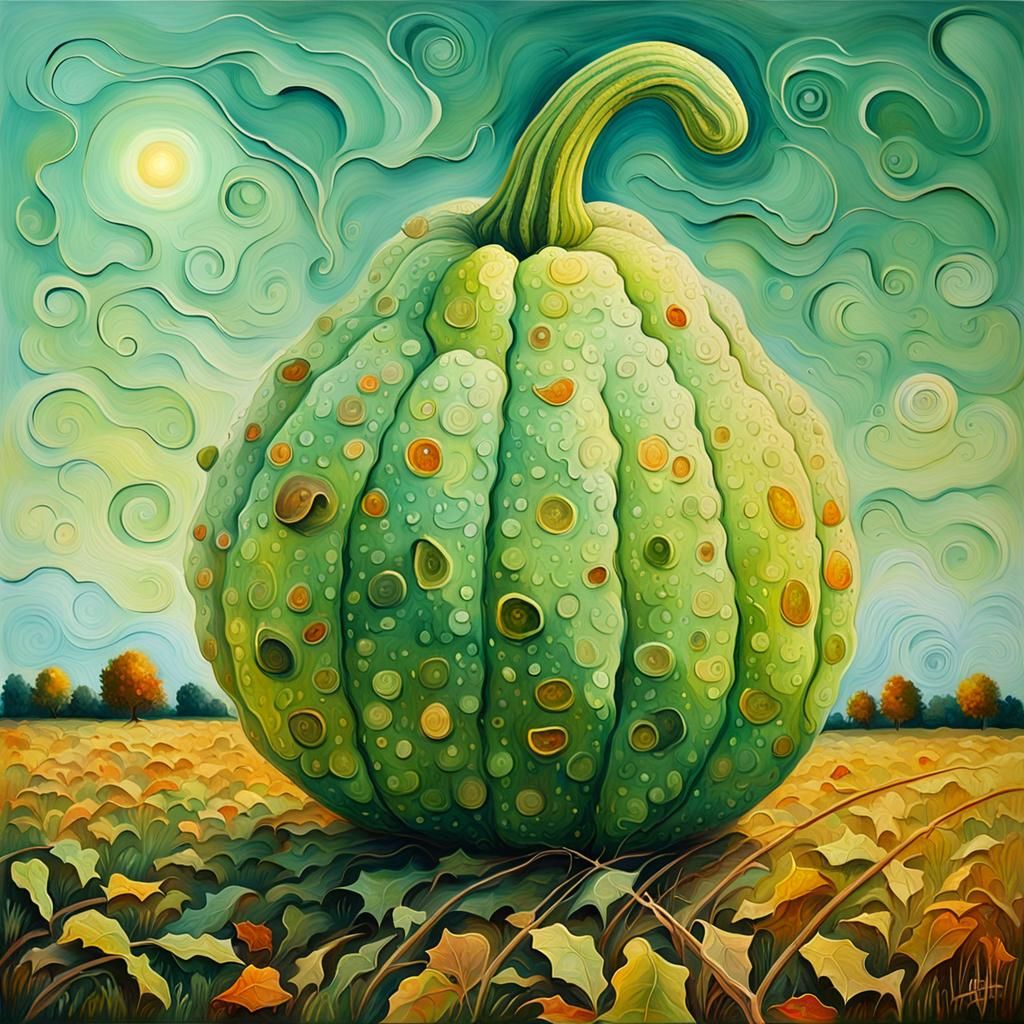Fantasy Gourd on Autumn Field as Oil Painting