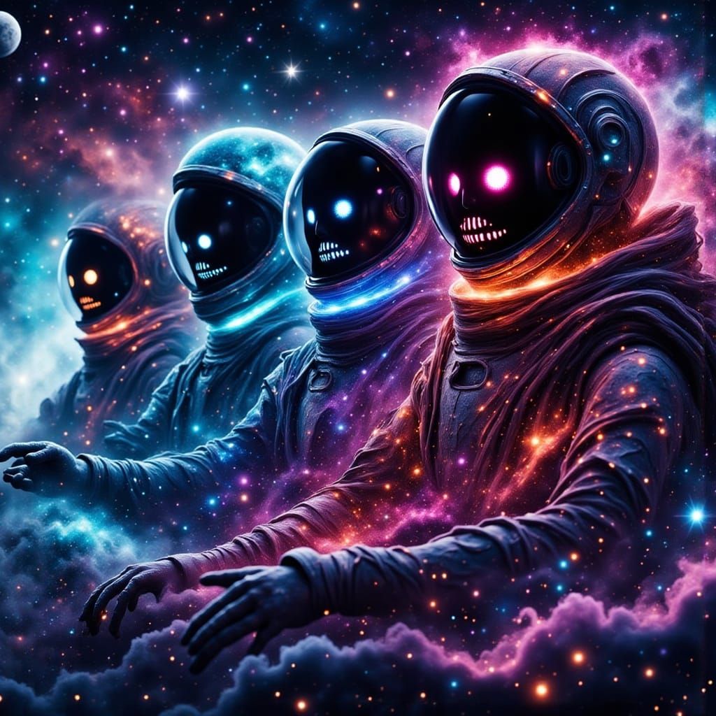 Pixelated Among Us Crewmates in Spaceship, Horror Style