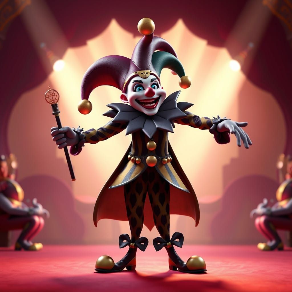 Cosmic Jester Performs at Royal Court in Vibrant Digital Art
