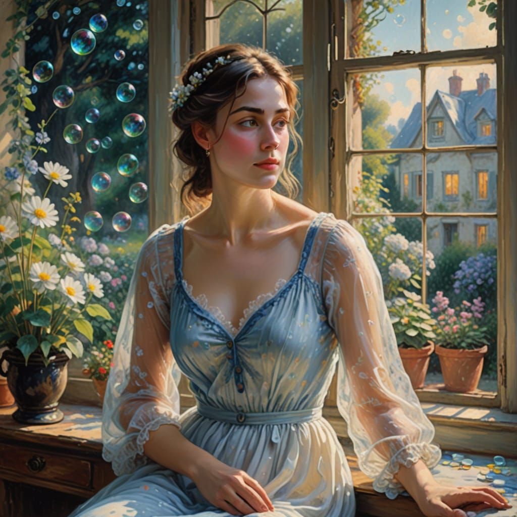 Ethereal Woman in Moonlit Garden