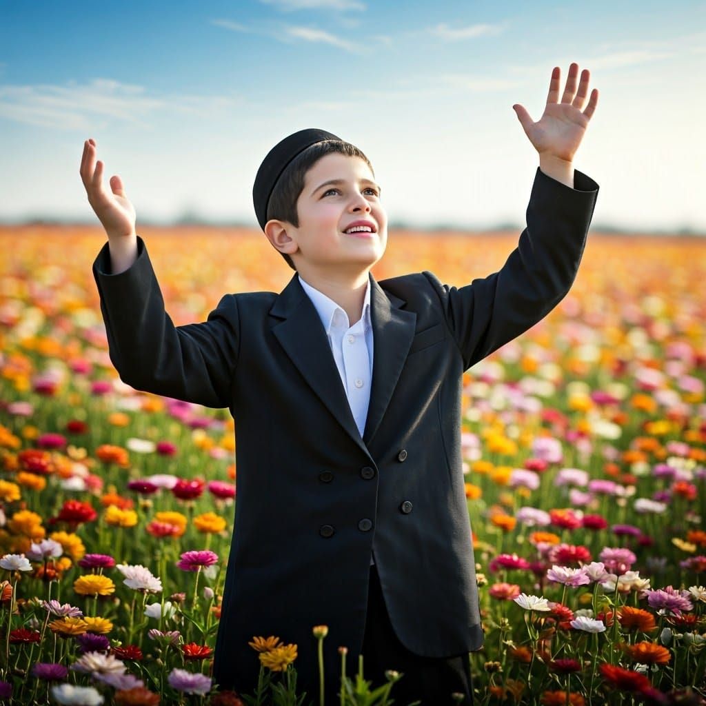 Boy in Field Gazing Upward: Cinematic Film Still