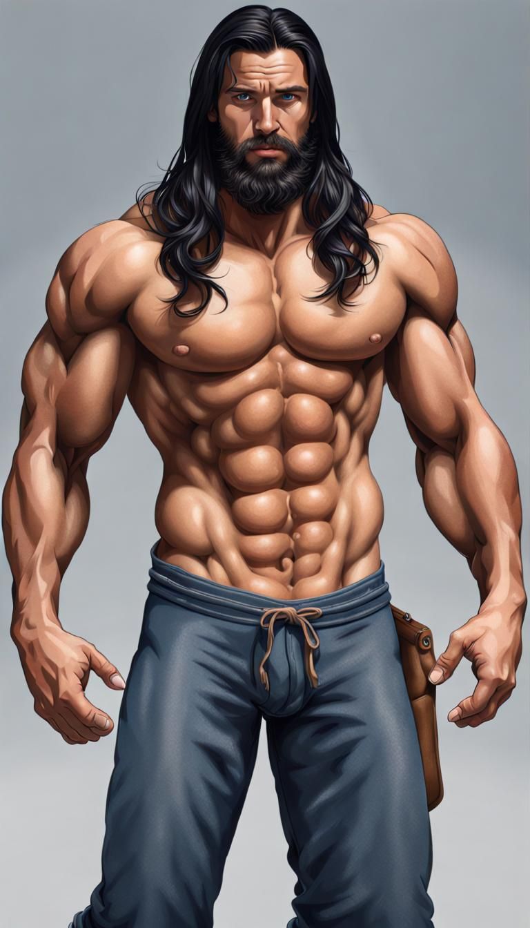 Hyperrealistic Portrait of a Muscular Bearded Man