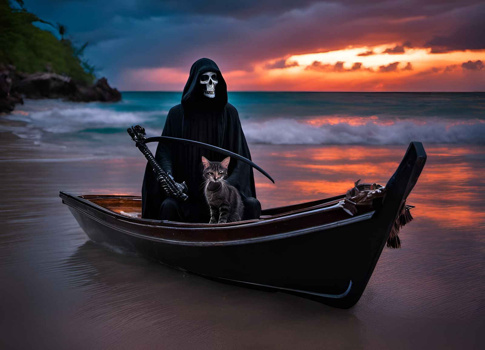Death and Kitten take a boat trip.
