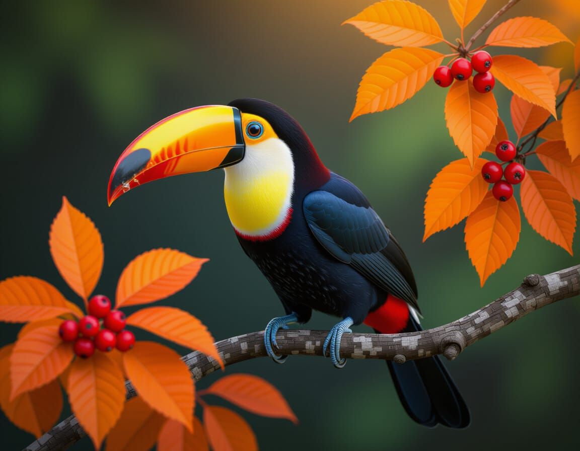 Vibrant Toucan in Lush Foliage: National Geographic Style