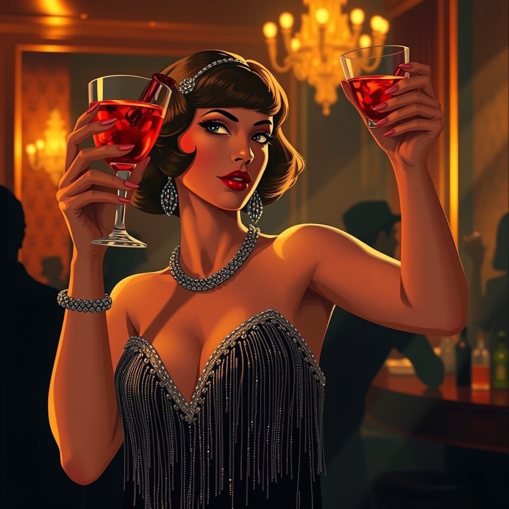 Flapper Girl in Jazz Club, Art Deco Style