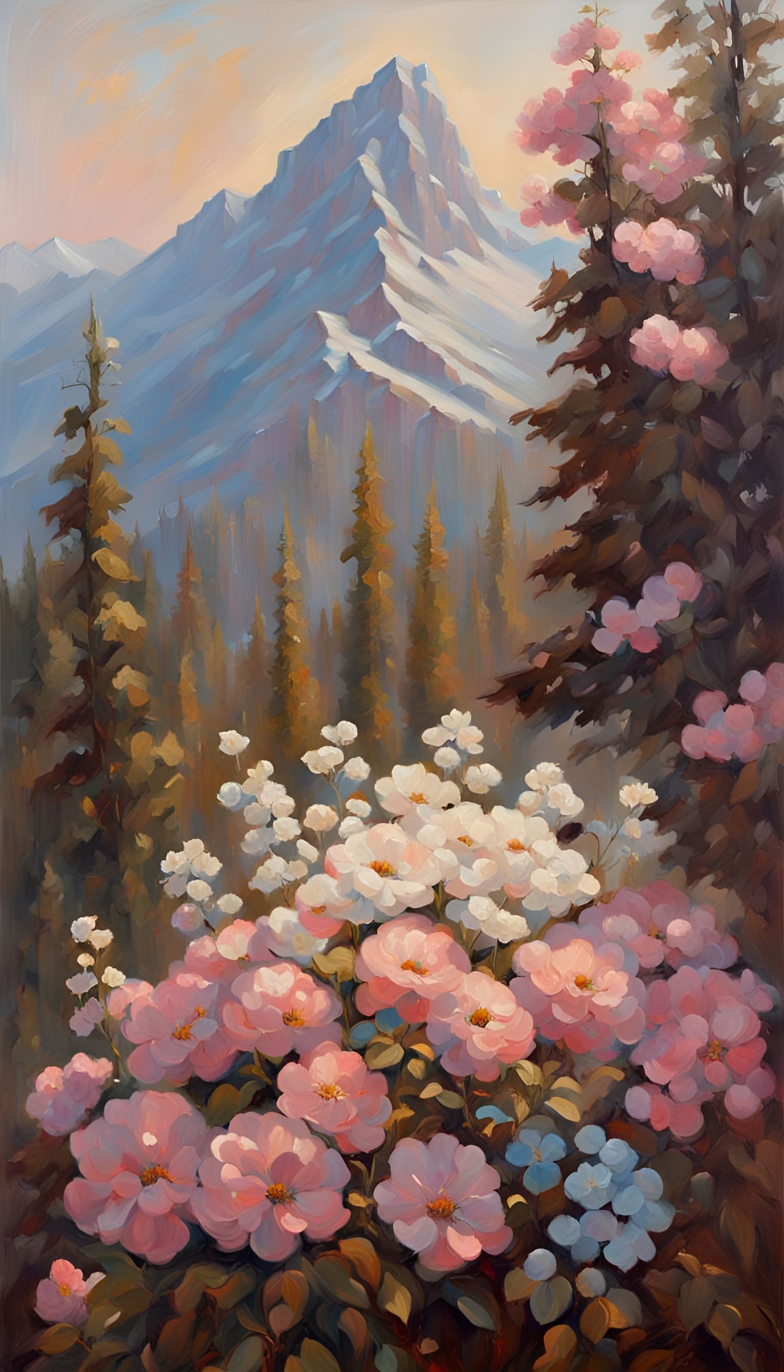 Floral Mountain with Candles, Oil Painting