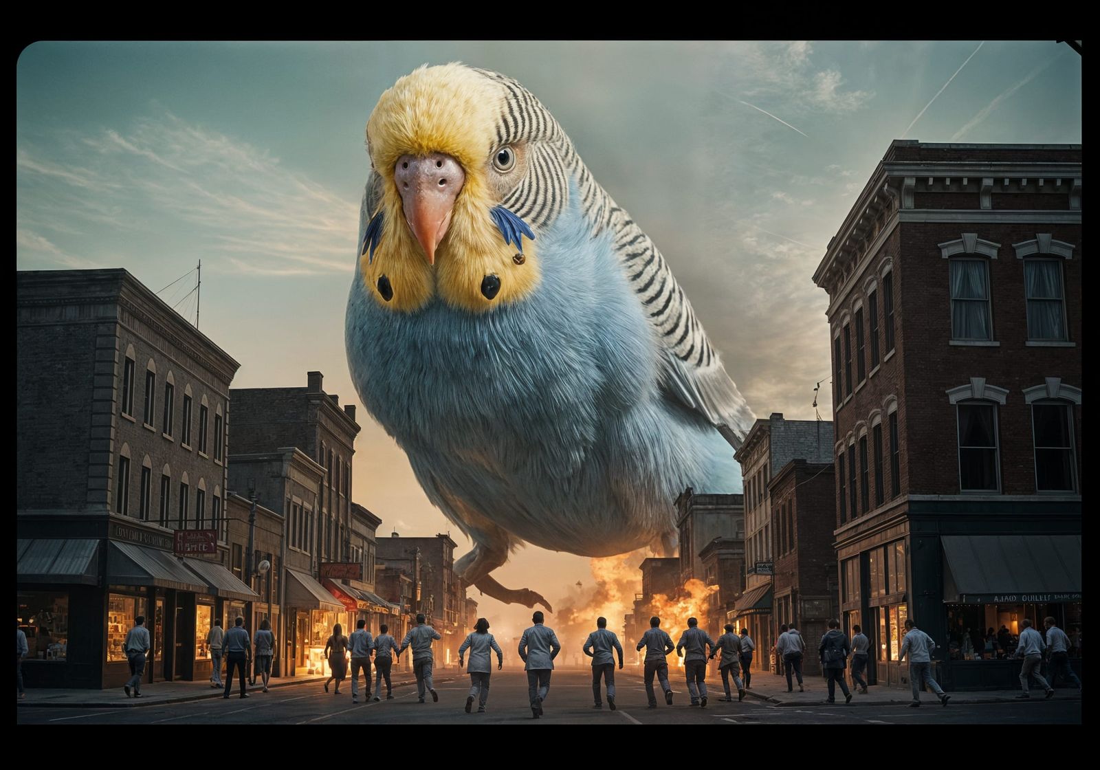 Giant Budgie Attacks Midwestern Town in 50s Horror Style