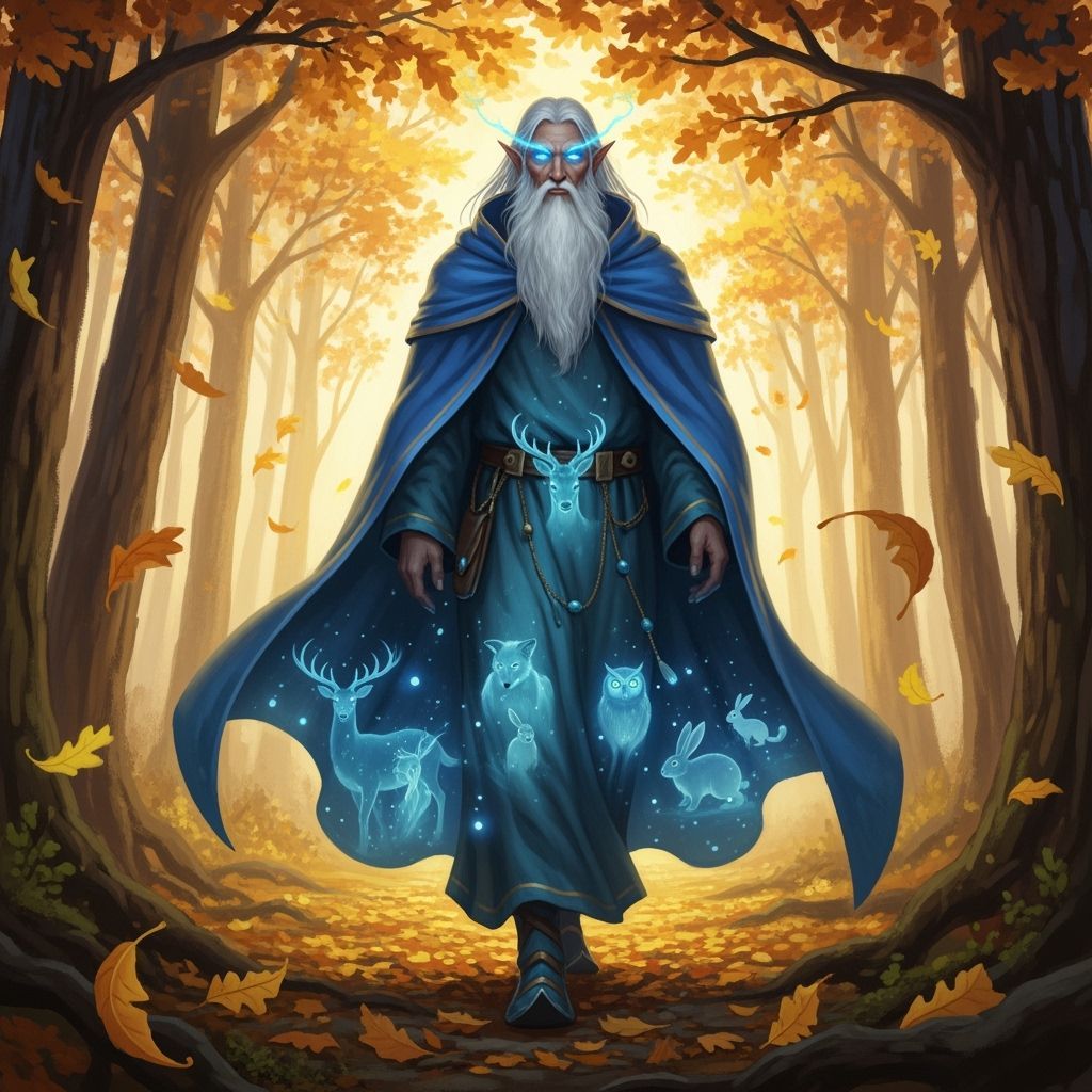 Ancient Druid in Autumn Forest Double Exposure Digital Paint...