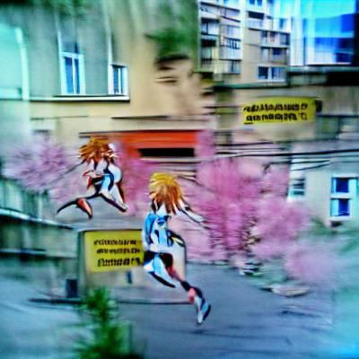 Anime Character in Futuristic Dystopian City