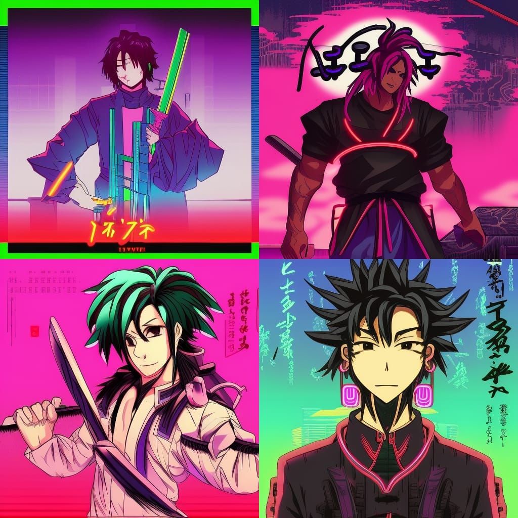 Tanjiro Kamado in Synthwave Neon Retro Style