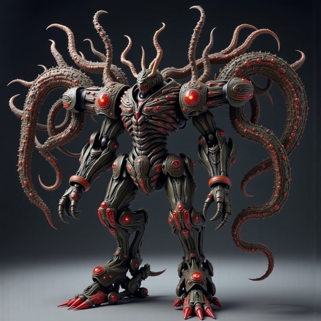 Cyberpunk Mobile Suit with Lava Armor and Neon Accents