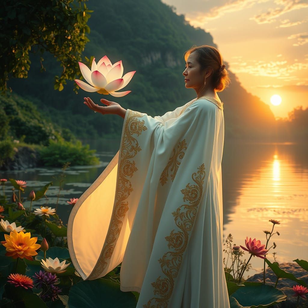 Woman Transforms to Deusa Nikkibenz Amidst Dreamlike Landsca...