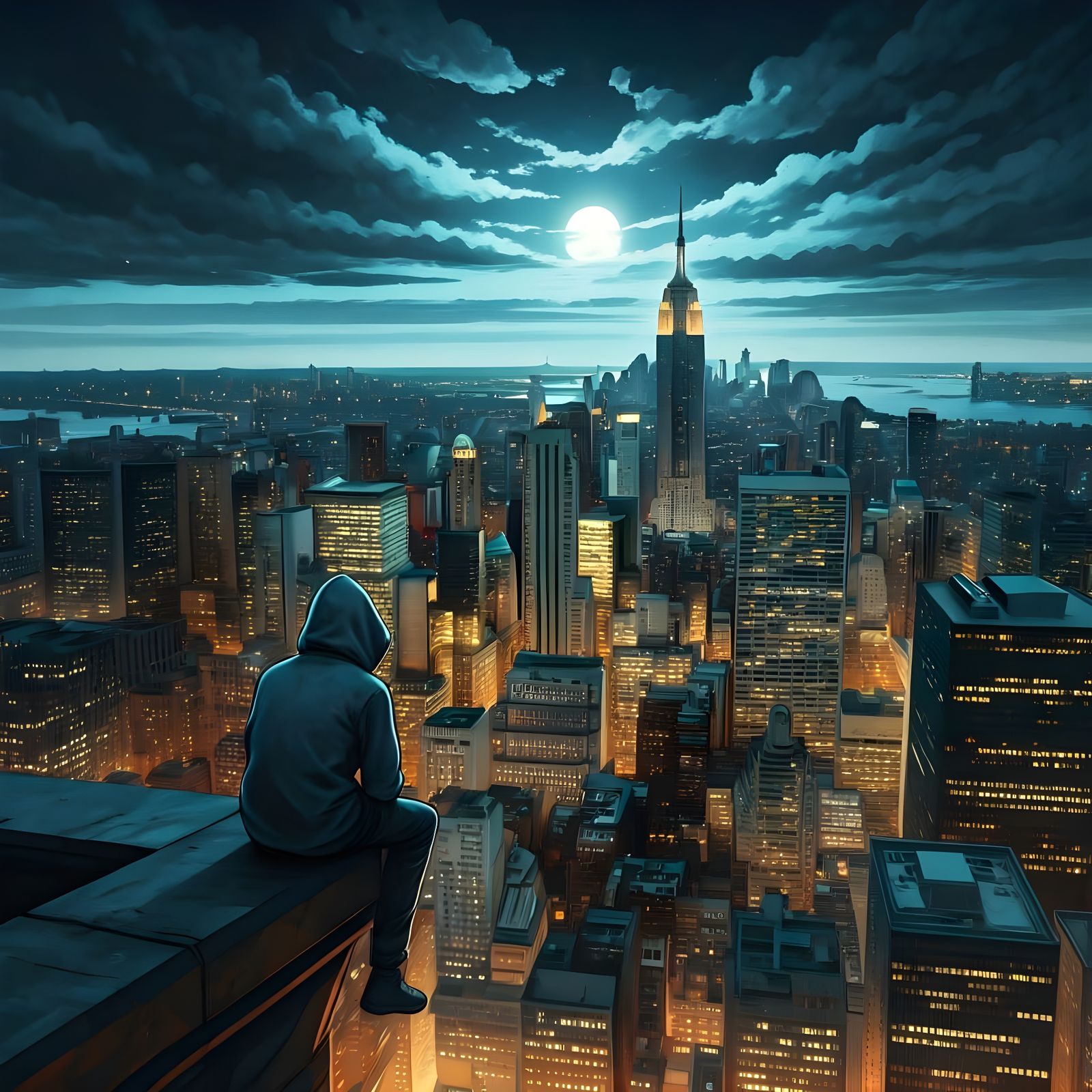 Teenager on Skyline Edge in Watercolor Style