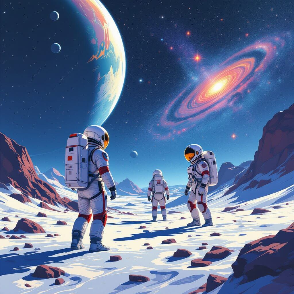 Astronauts Explore Alien Planet in Digital Painting