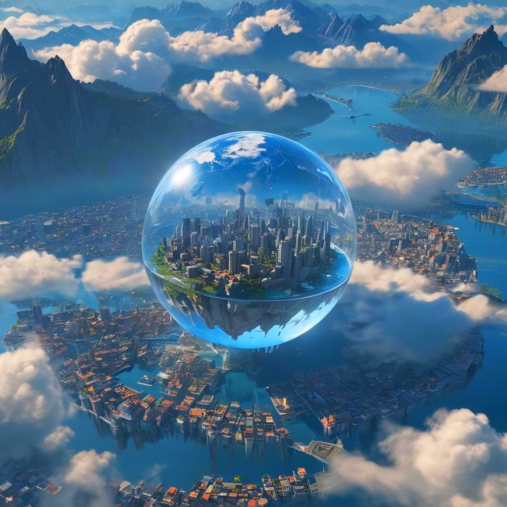 Floating Water City: Anime-Inspired 3D Concept Art