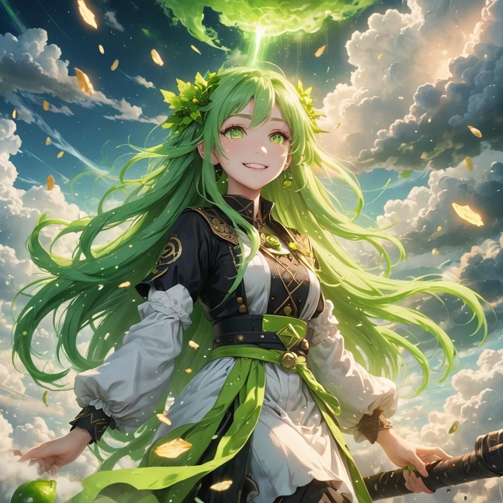 Anime Girl Falling Through Clouds: Fantasy Art