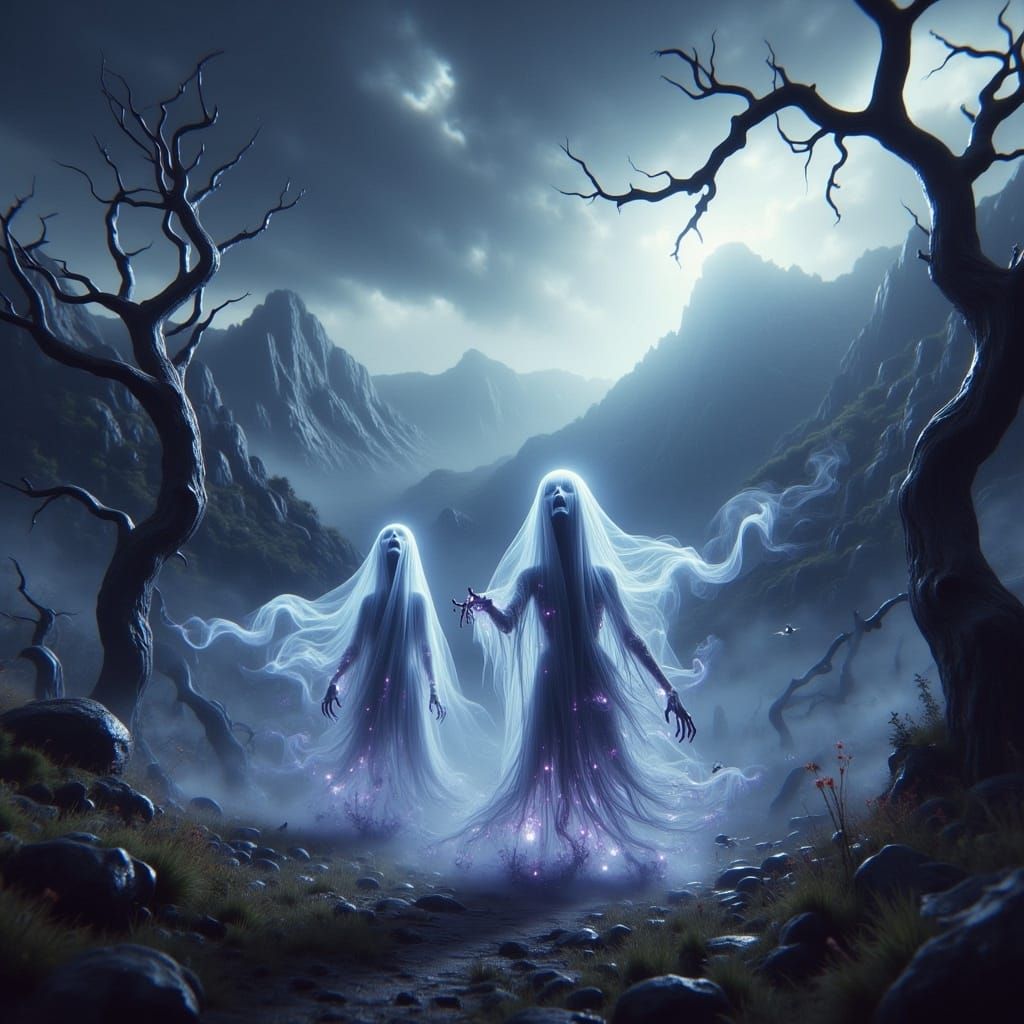 Ethereal Spirits Screaming in Haunting Landscape
