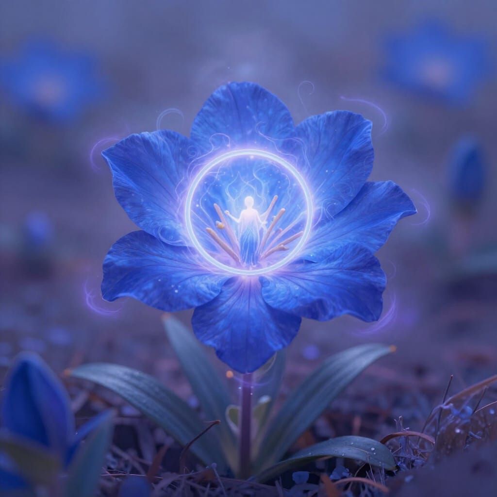 Ethereal Blue Flower with Lost Soul Energy