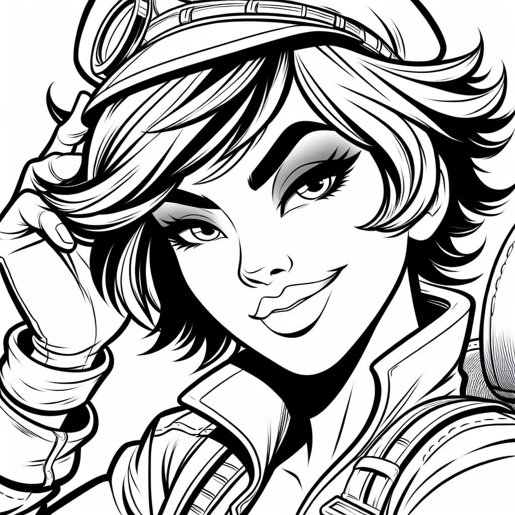 Adventurous Anime Woman with Pixie Hair: Coloring Page