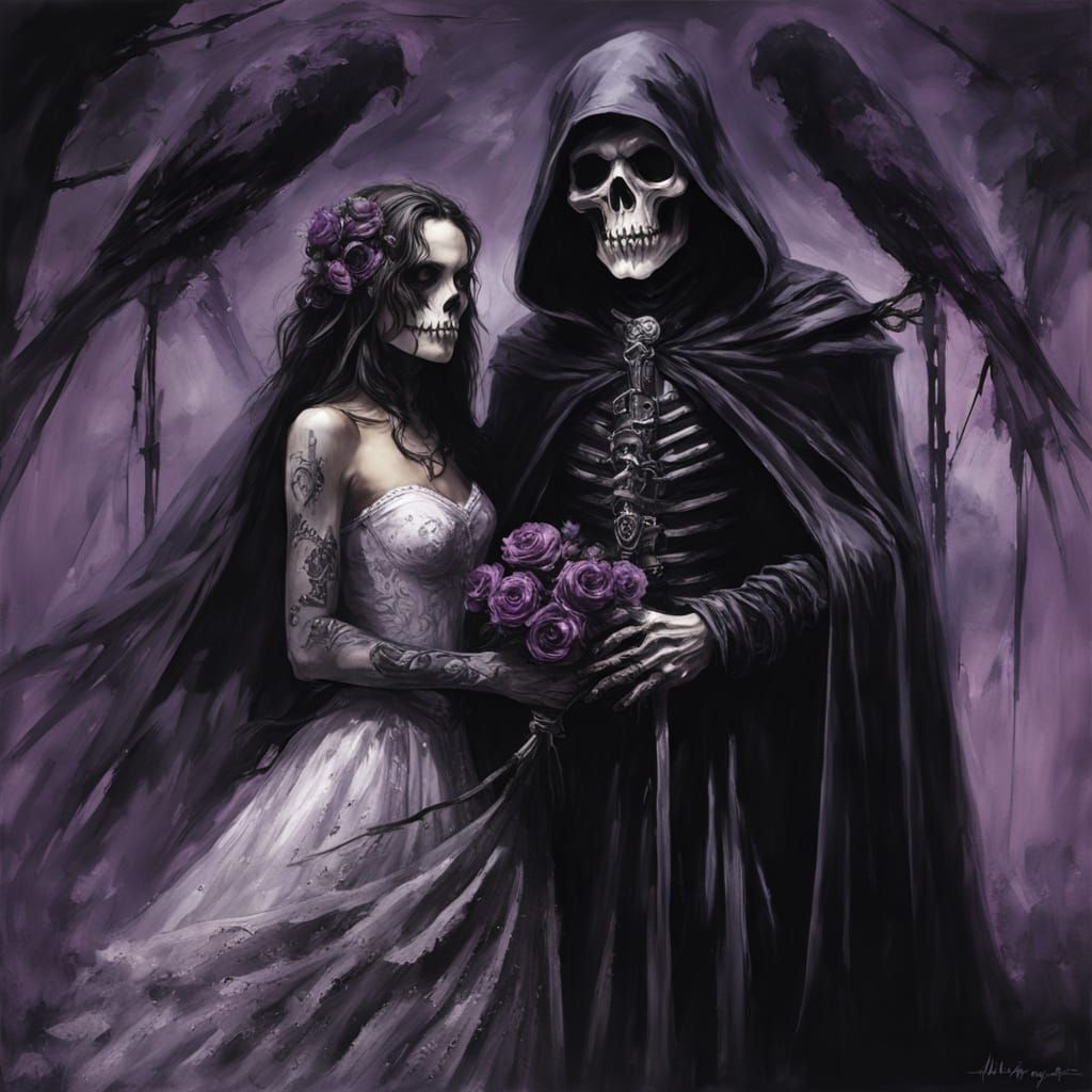 Grim Reaper's Gothic Wedding in Dark Fantasy Art