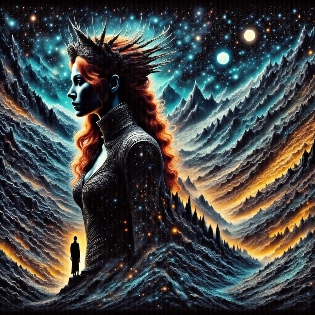 Fiery Witch Queen on Moonlit Battlefield