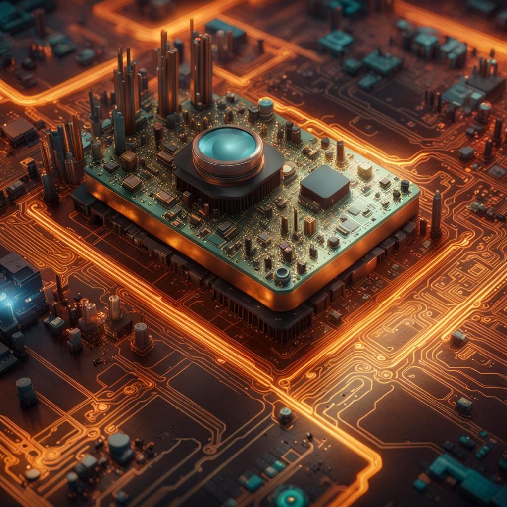 Hyperrealistic Transistor Circuit Computer Landscape