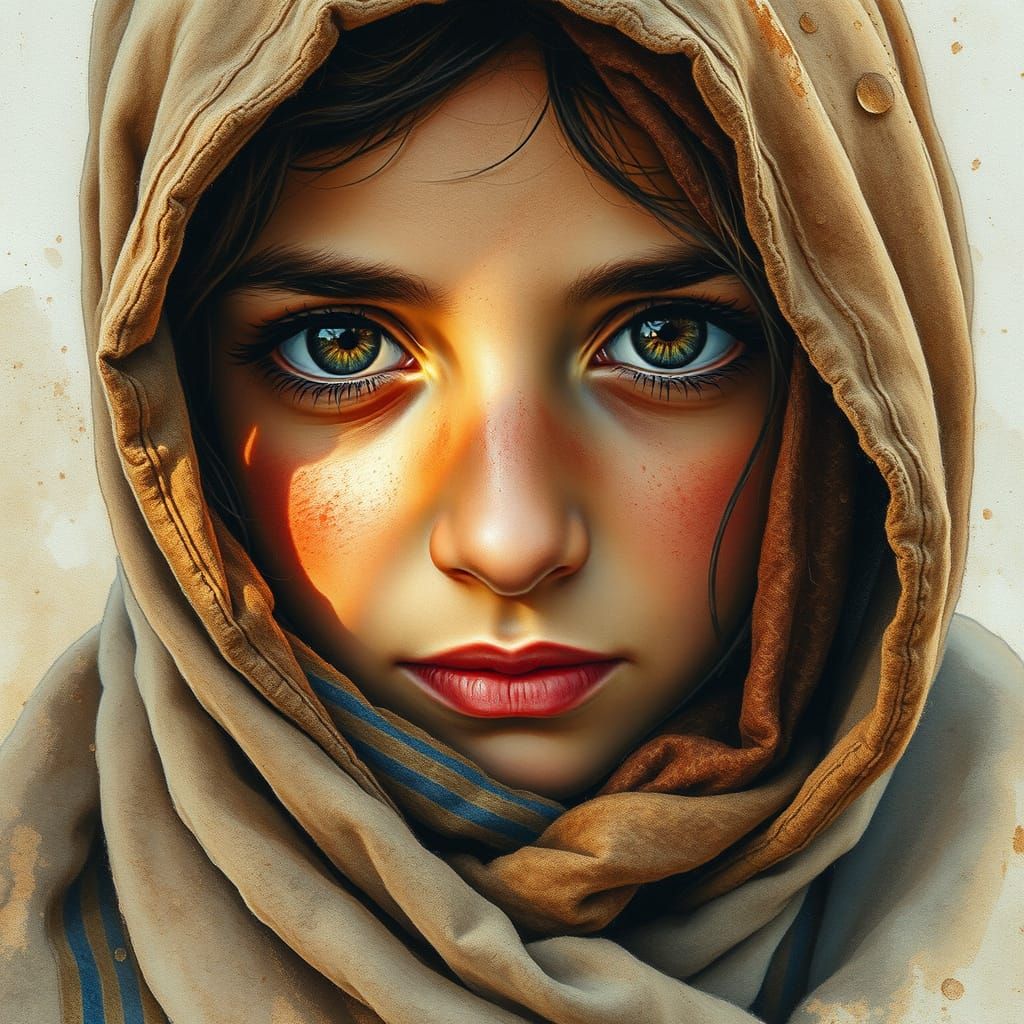 Surreal Watercolor Portrait of Arab Girl