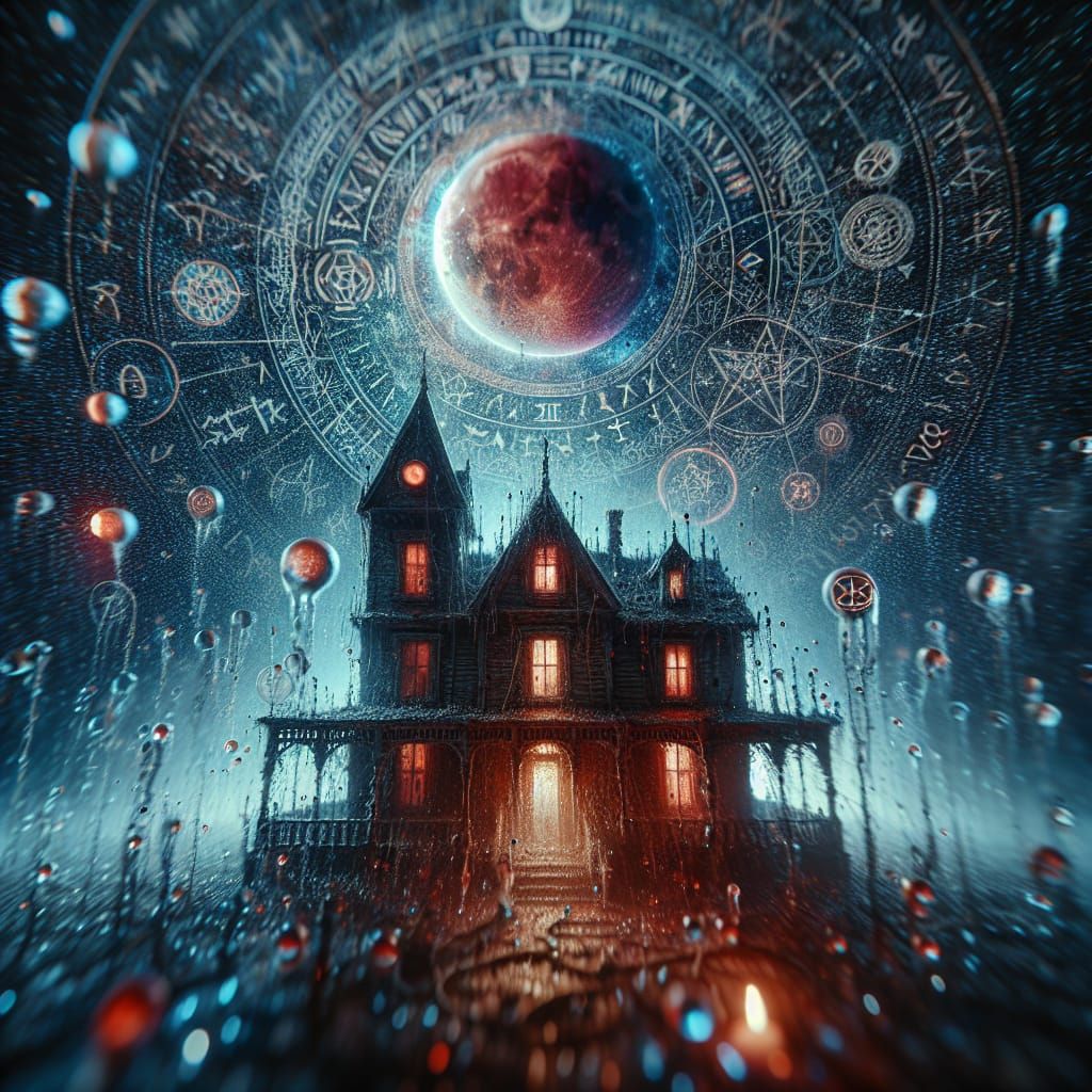 Haunted House Under Blood Moon: Horror Concept Art