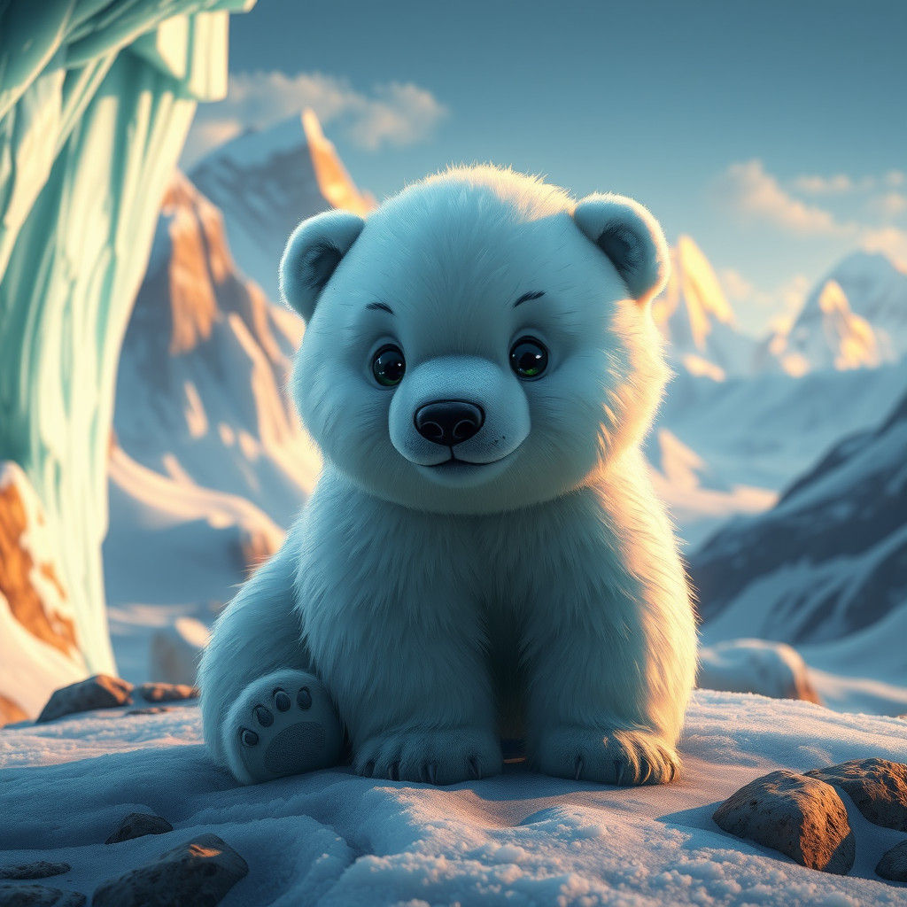 Enchanting Ice Bear Cub in Fantasy Landscape