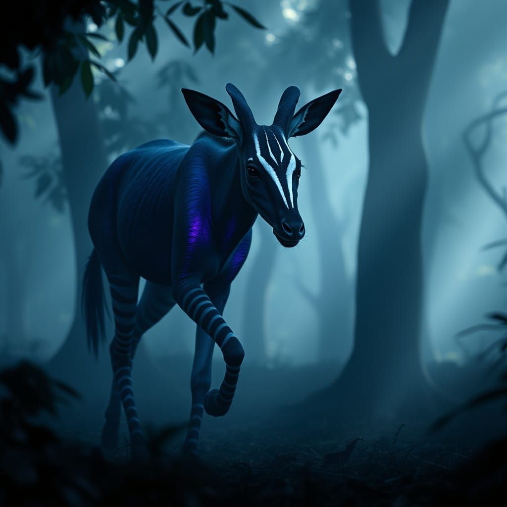 Okapi Emerges from Congolese Rainforest Shadows