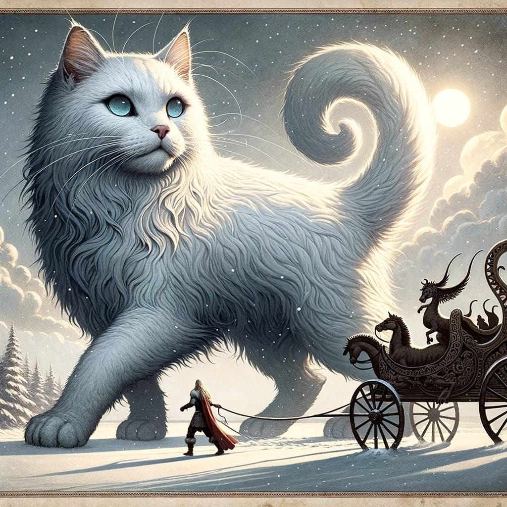 Norse Legend: Skogkatt Pulling a Chariot