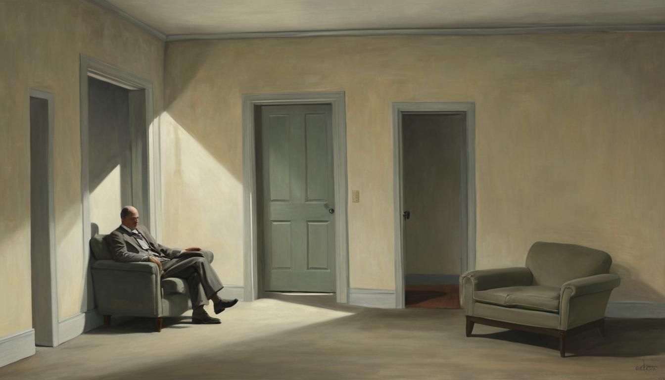 Hopper-esque Painting of Man in Dimly Lit Room