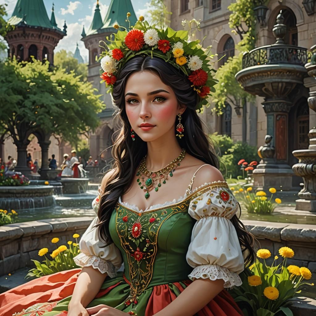 Princess with Dandelion Crown and Coral Necklace