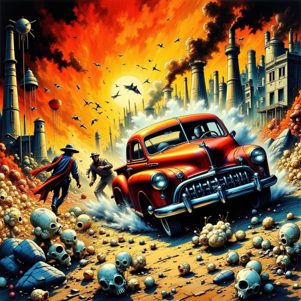 1950s Pulp Fiction Car Crash in Popcorn Factory