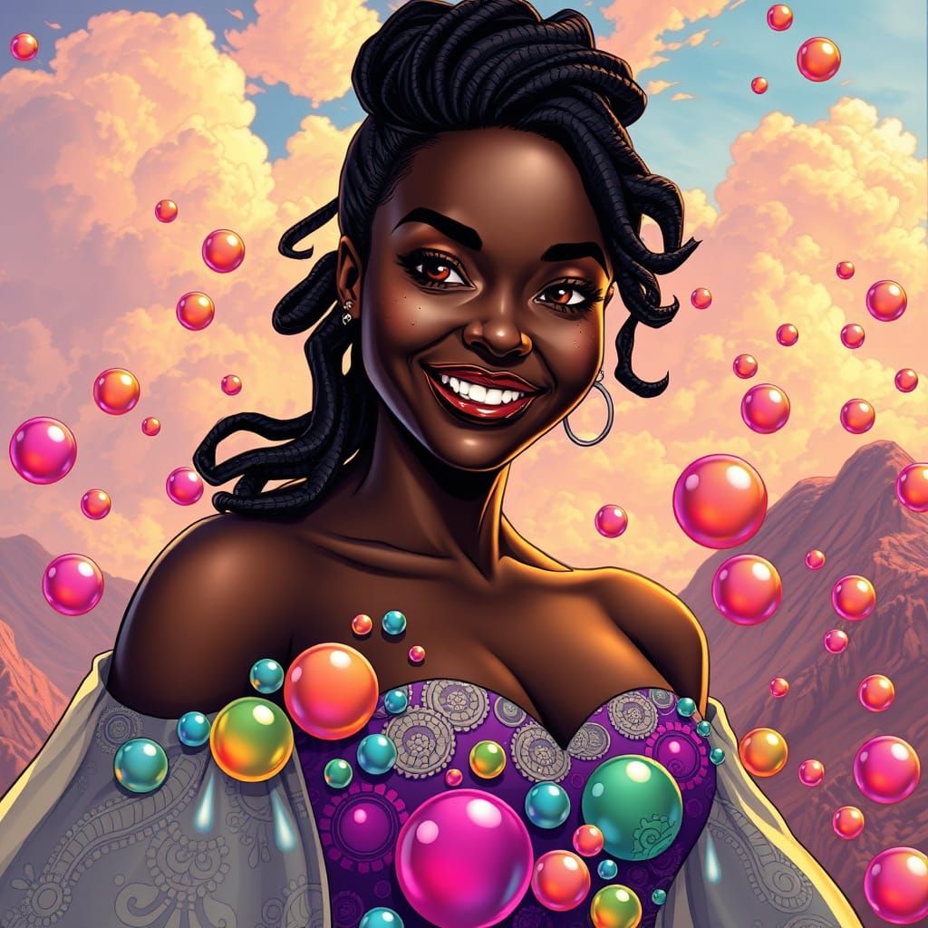 Woman in Surreal Bubble Dress, Comic Book Art