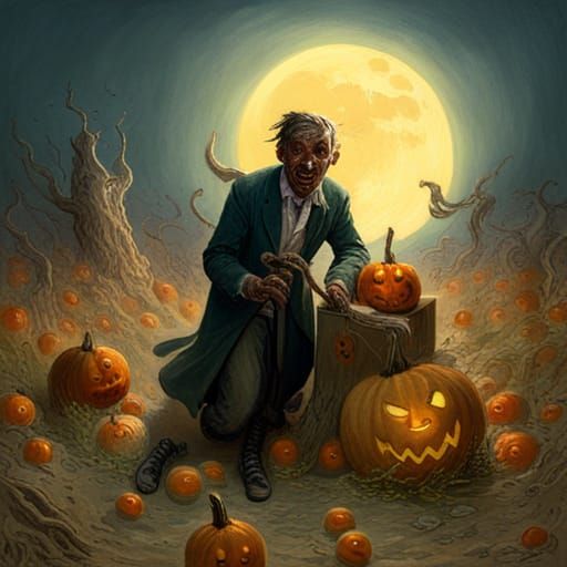 Horror Jack O'Lantern Monster in Doré Style