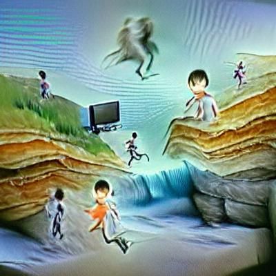 Surreal Cliffside TV Surfing in Existential World