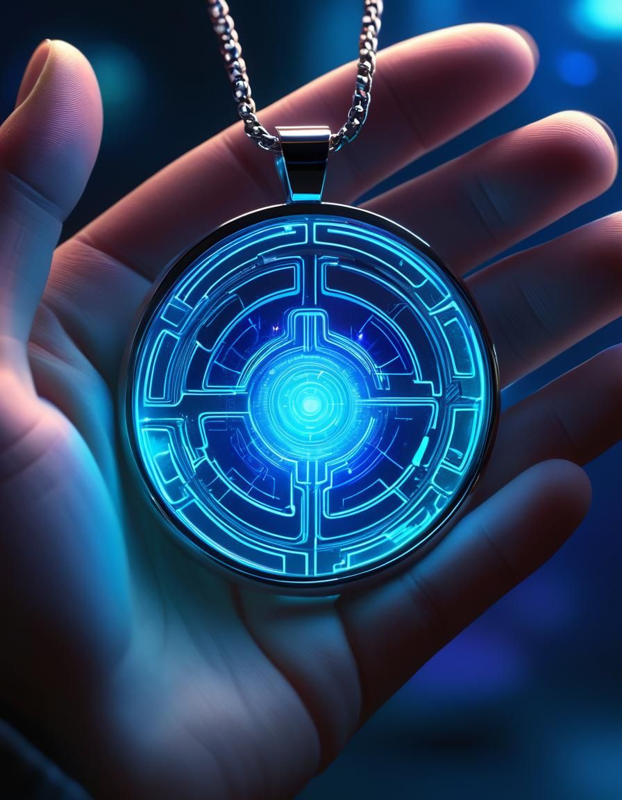 Glowing Iridescent Pendant in a Sci-Fi Style