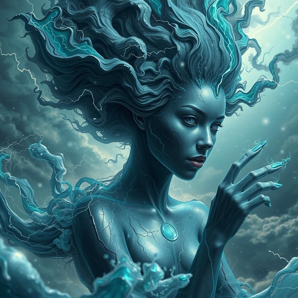 Lightning Figure Soaring Through Storm Clouds